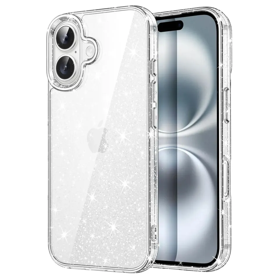 arktis Glitter iPhone 16 Plus Hülle transparent Glitzer