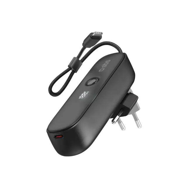 SBS Hybride 5000 mAh PD 20W Powerbank mit Stecker LCD