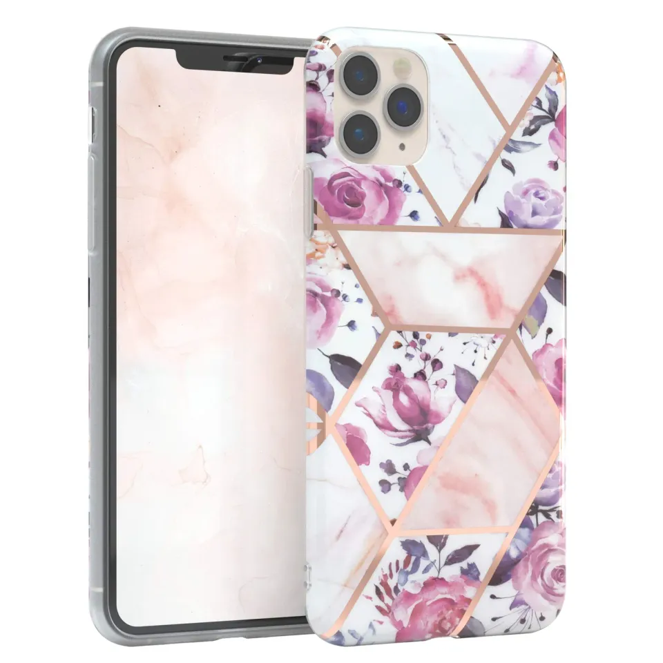 EAZY CASE iPhone 11 Pro Max Silikonhülle Blumen Rosé-Gold