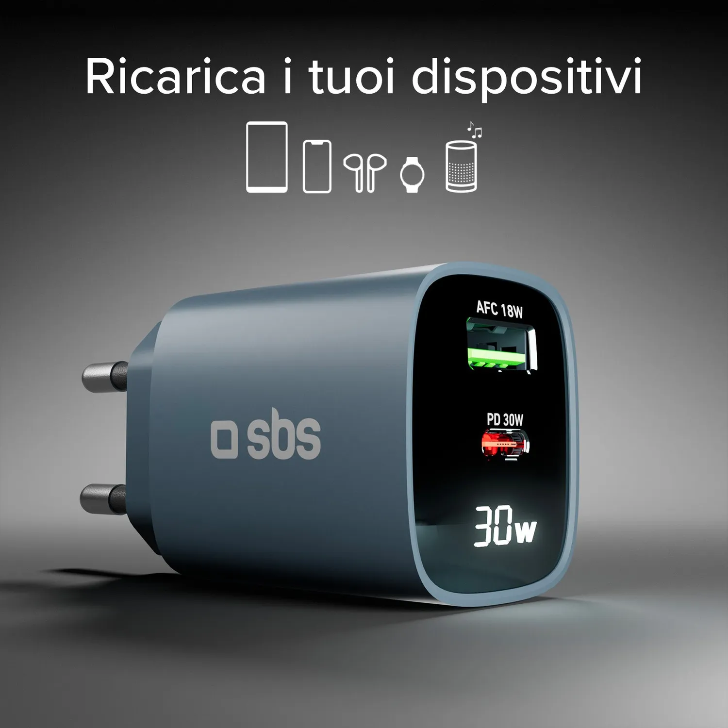SBS Power Control Ladegerät 30W USB-C LCD Schwarz
