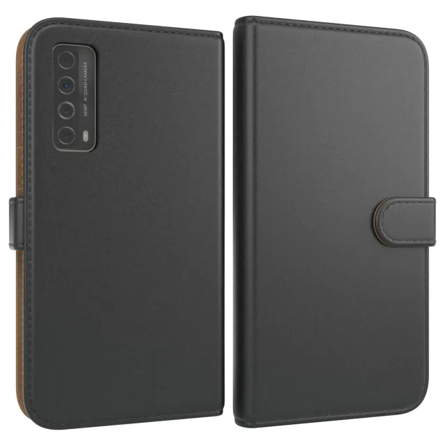 EAZY CASE Huawei P Smart 2021 Klapphülle Book Schwarz Leder