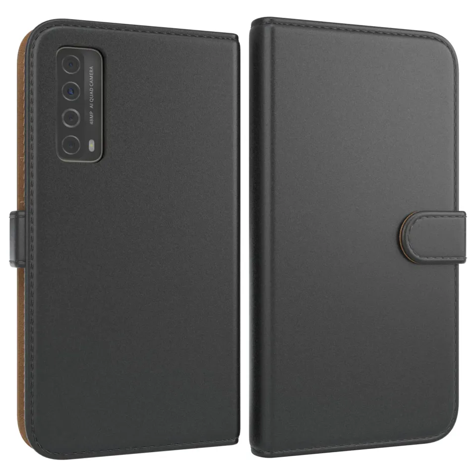 EAZY CASE Huawei P Smart 2021 Klapphülle Book Schwarz Leder