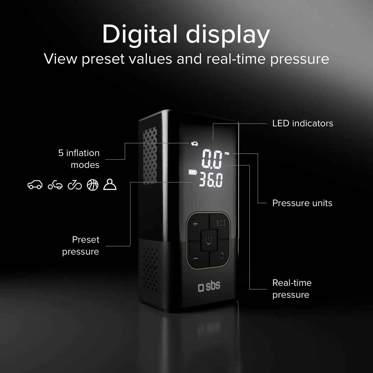SBS Air Pro 5W Mini-Kompressor Powerbank 3600 mAh LED