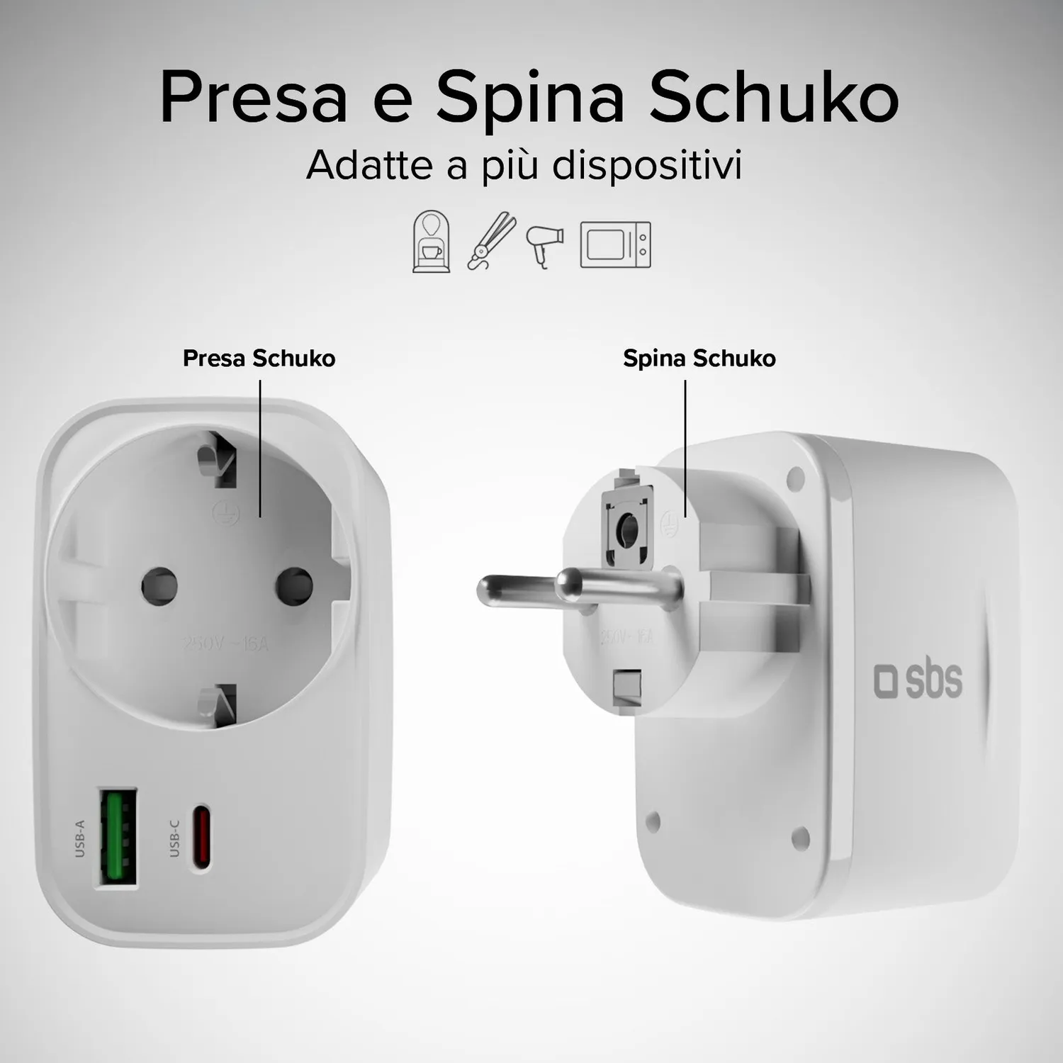 SBS 20W Schuko Wandsteckdose USB Ladegerät 2-Port