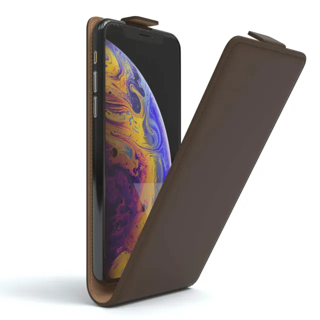 EAZY CASE iPhone X XS Flipcover Braun Kunstleder