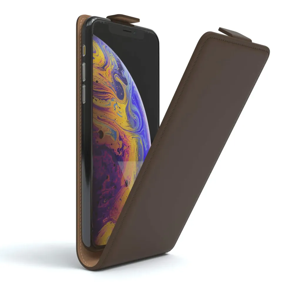 EAZY CASE iPhone X XS Flipcover Braun Kunstleder