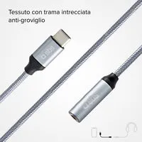 SBS USB-C auf Klinke Adapter 3,5mm 15cm Stoff