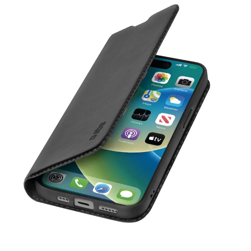SBS Wallet Smooth Klapphülle iPhone 15 Schwarz Kartenfächer