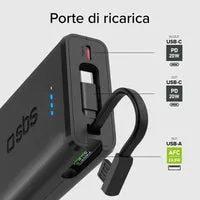 SBS Powerbank 10000 mAh 20W USB-C Kabel schwarz