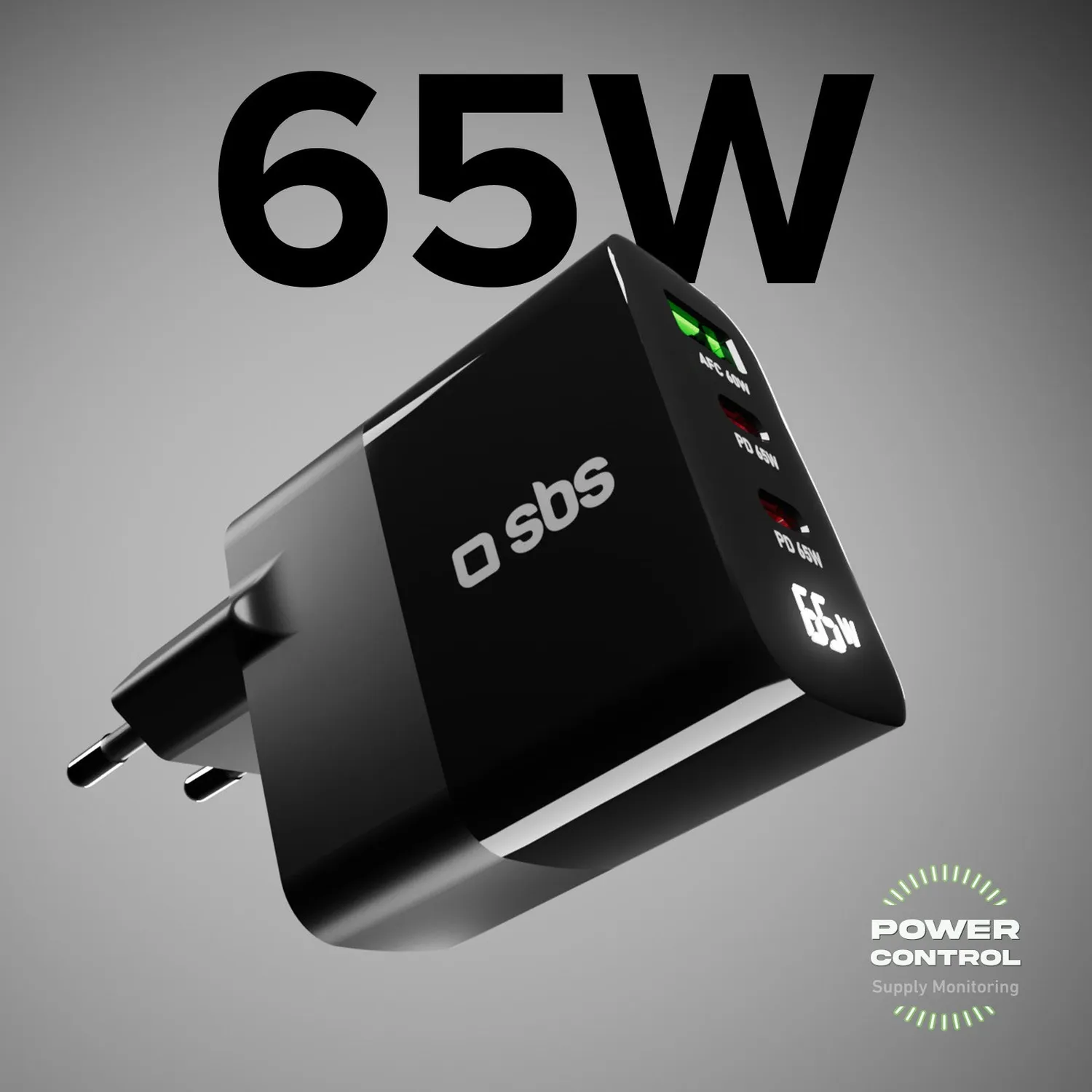 SBS 65W GaN Ladegerät LCD 2x USB-C PD + USB-A Schnellladen