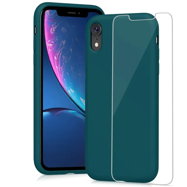 YATWIN iPhone XR Silikonhülle Dunkelgrün Folie stoßfest