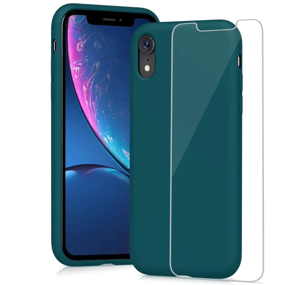 YATWIN iPhone XR Silikonhülle Dunkelgrün Folie stoßfest