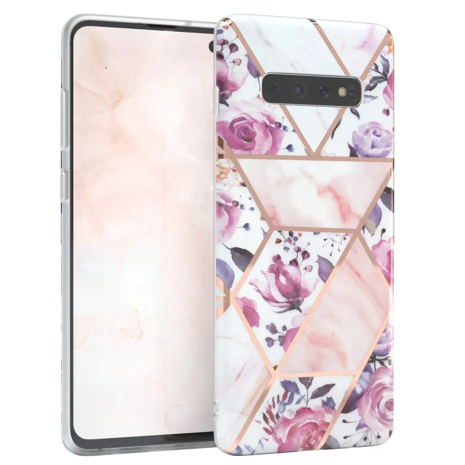 EAZY CASE Galaxy S10 Plus Silikonhülle Blumen Rosé-Gold Kameraschutz