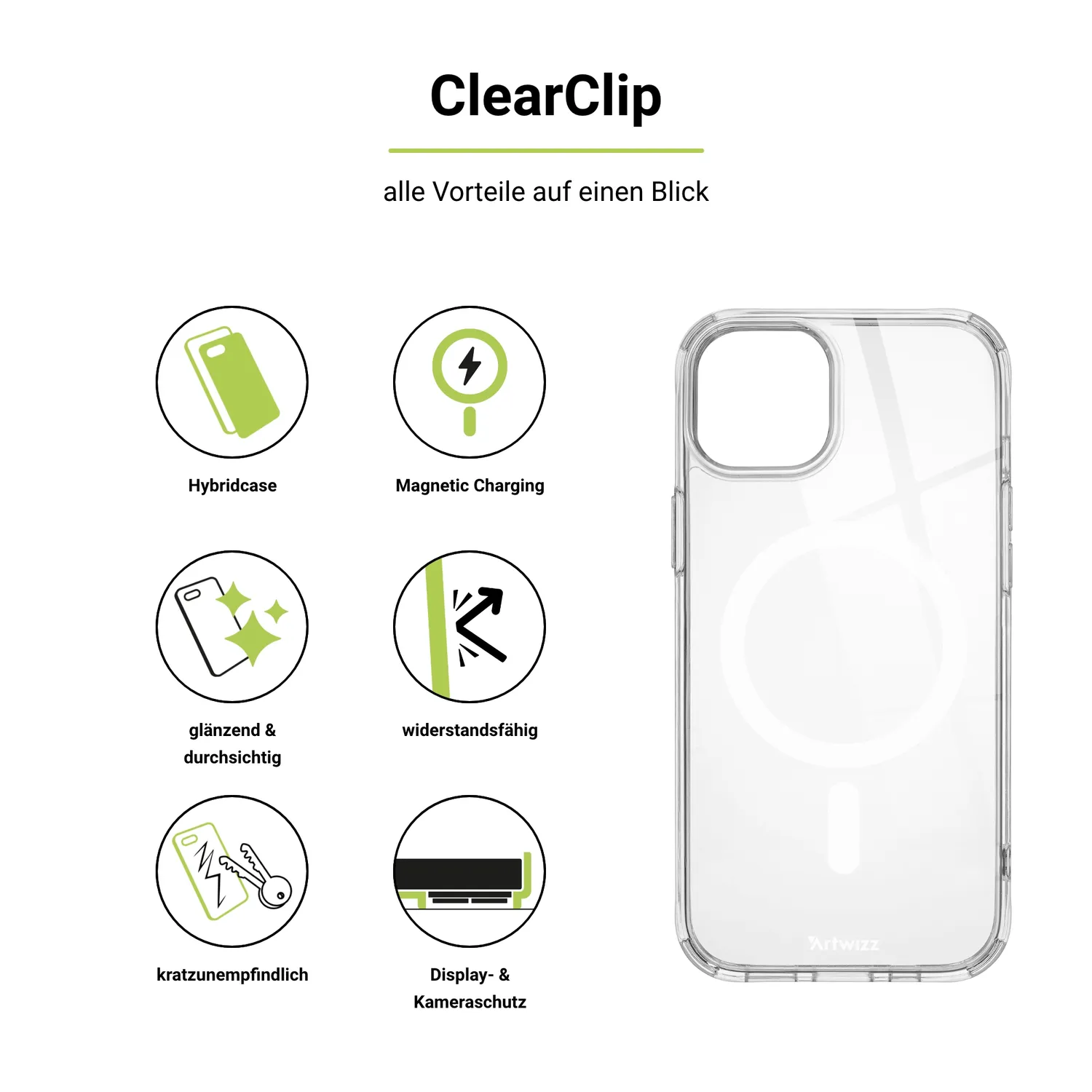 Artwizz ClearClip+Charge iPhone 15 Plus Hülle transparent MagSafe