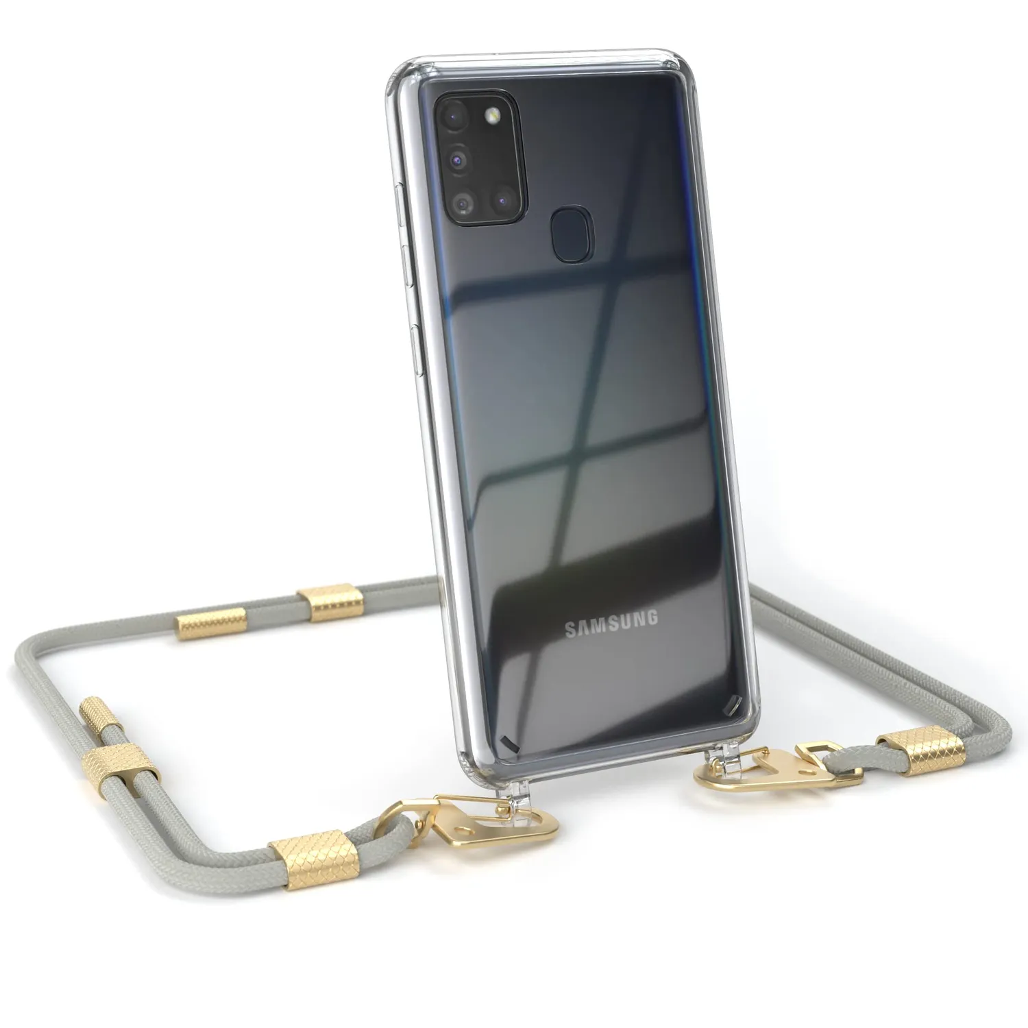 EAZY CASE Galaxy A21s Handykette Karabiner Beere Gold Clear