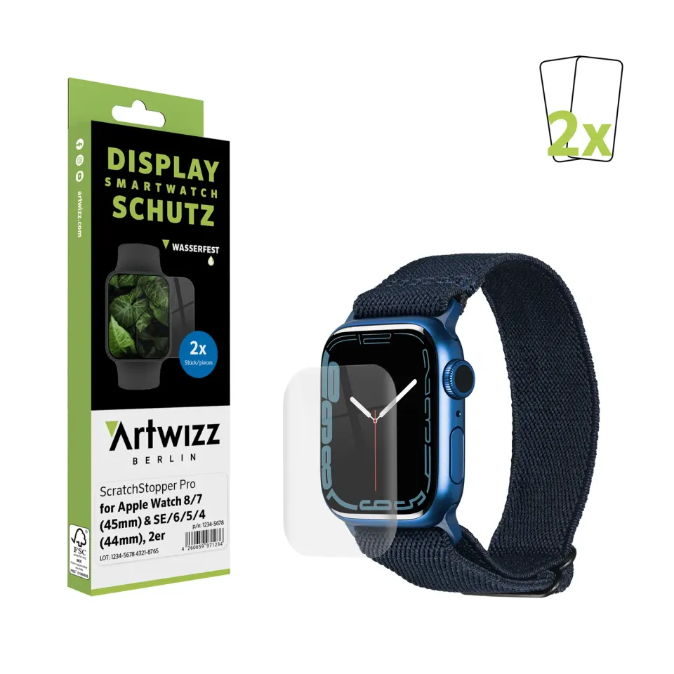 Artwizz ScratchStopper Pro Apple Watch 45/44 mm Schutzfolie 2er Pack