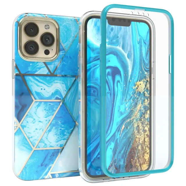 EAZY CASE iPhone 13 Pro Max 360 Hülle blau Full Cover Displayschutz