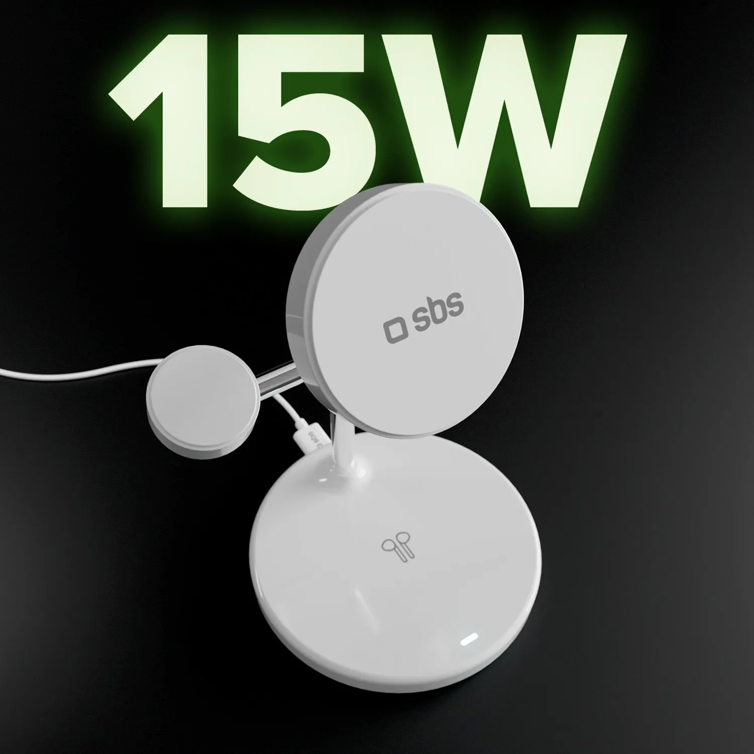 SBS Qi2 3-in-1 Ladestation Handy Watch Kopfhörer magnetisch
