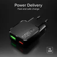 SBS Slim 30W Wandladegerät USB-C USB-A Schwarz