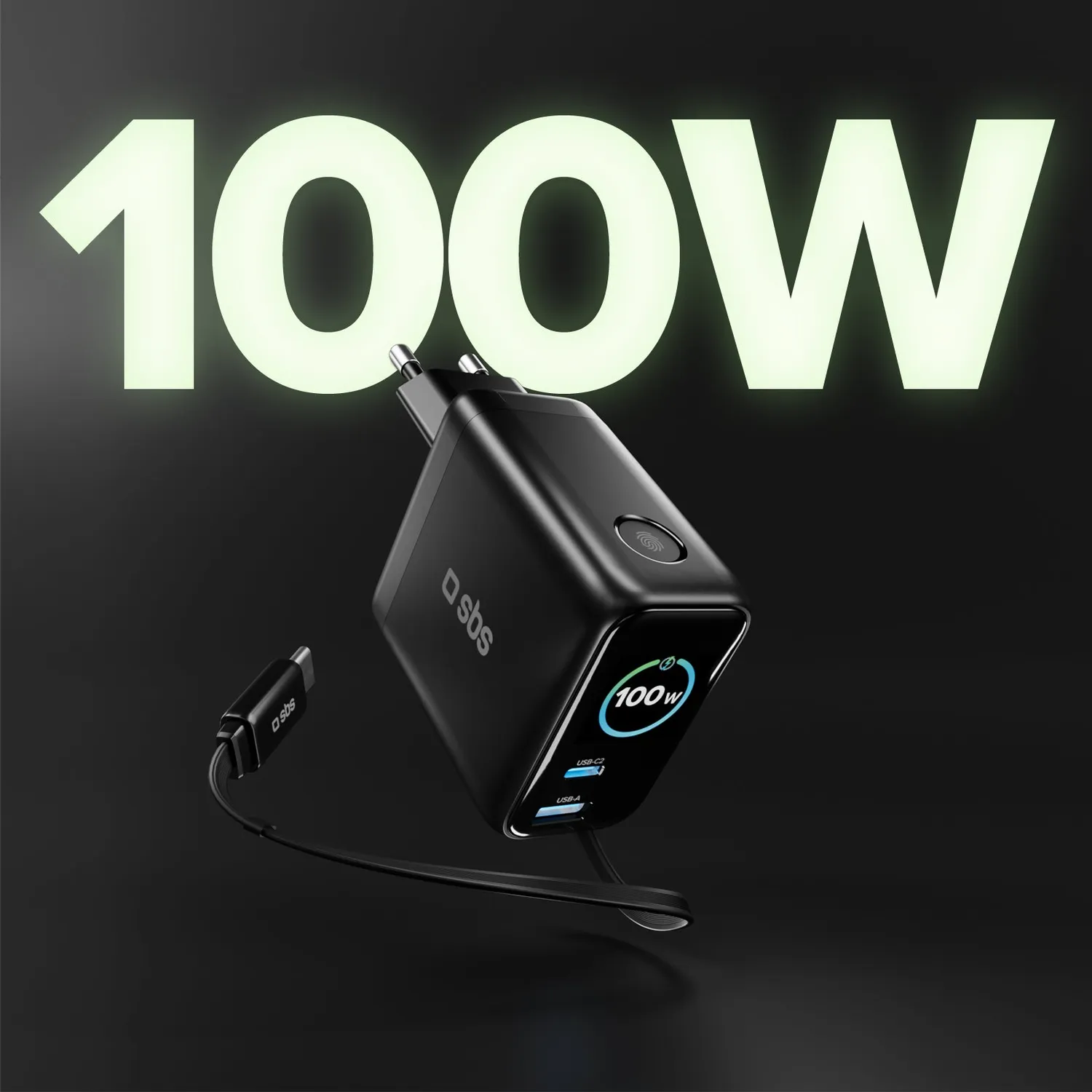 SBS Pulse Power 100W Ladegerät USB-C mit Kabel Display