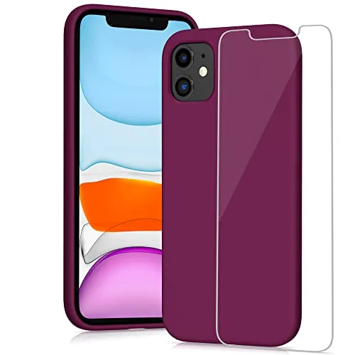 YATWIN iPhone 11 Silikonhülle Weinrot mit Kameraschutz
