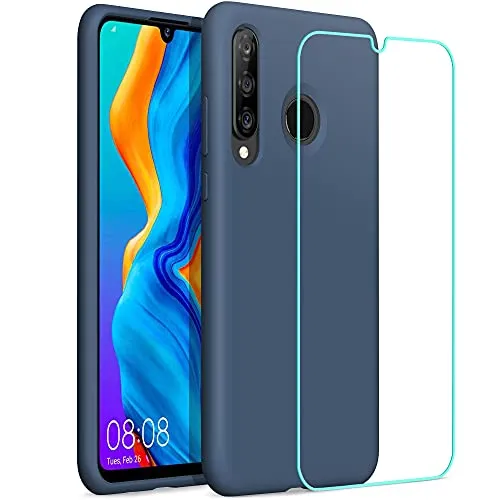 YATWIN Huawei P30 Lite Silikonhülle Blau Mikrofaser