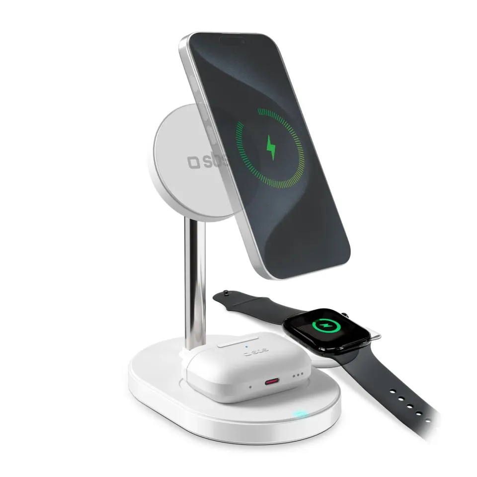 SBS Qi2.2 3-in-1 Ladestation MagSafe 25W für Apple Watch