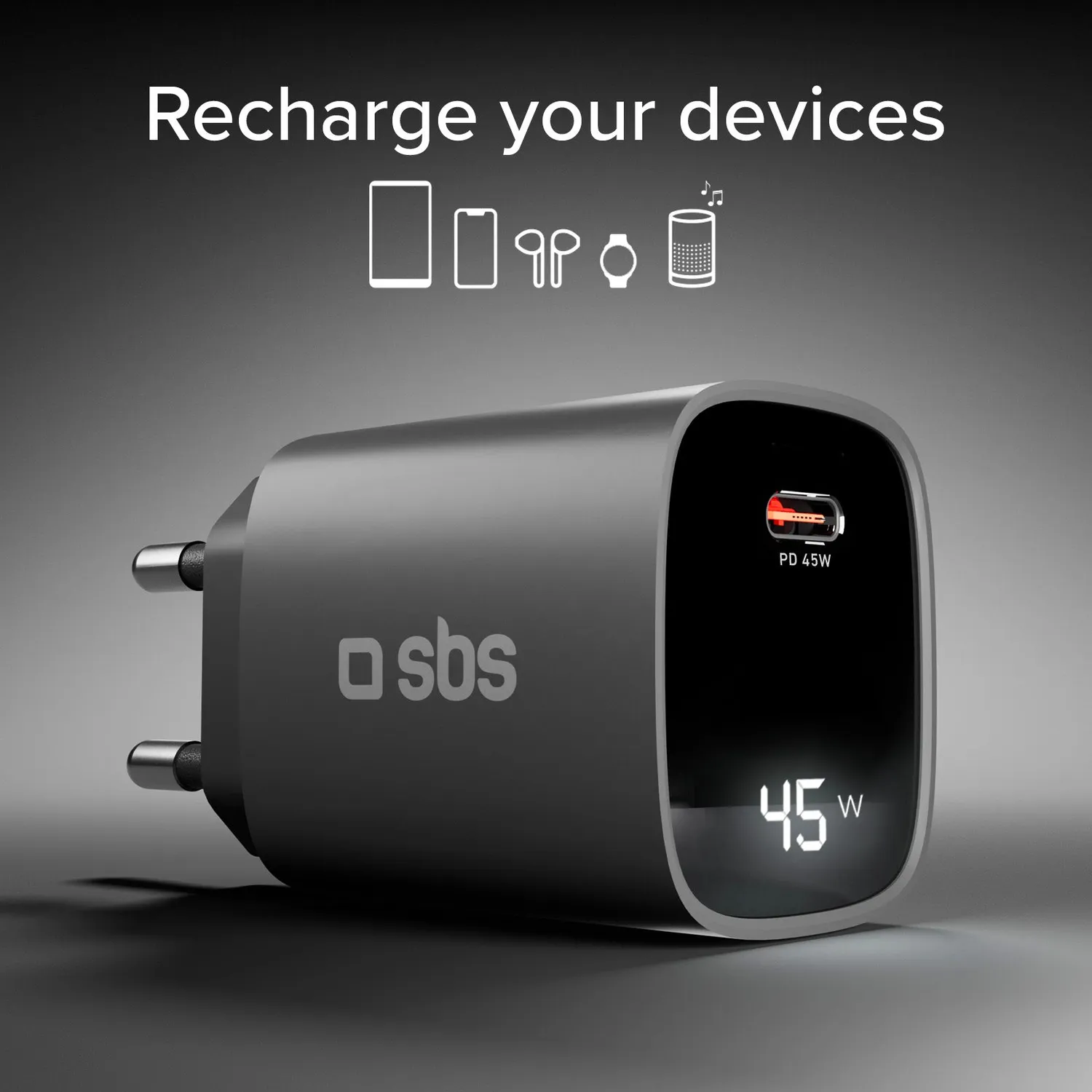 SBS Go Power Ladegerät 45 Watt GaN mit Display PD