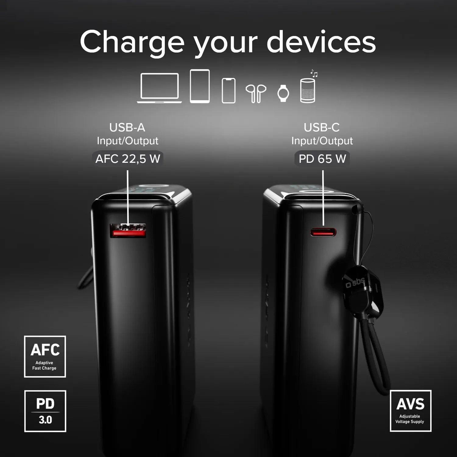 SBS Powerbank 20000mAh 65W Kabel Display