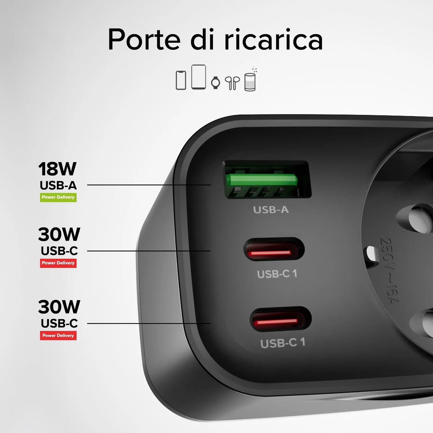 SBS Multi-Socket 30W Wandlader Schuko USB-C/A