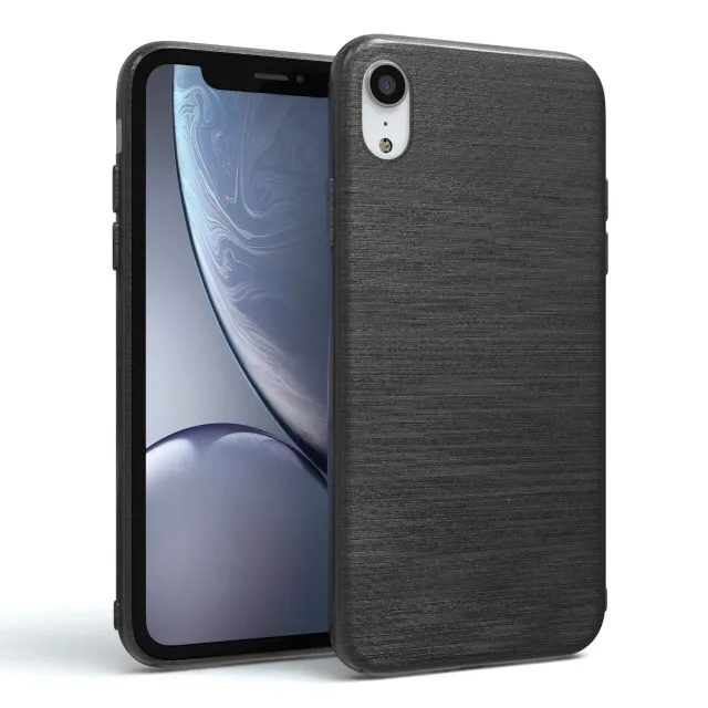 EAZY CASE Brushed iPhone XR Silikonhülle Anthrazit Edelstahl