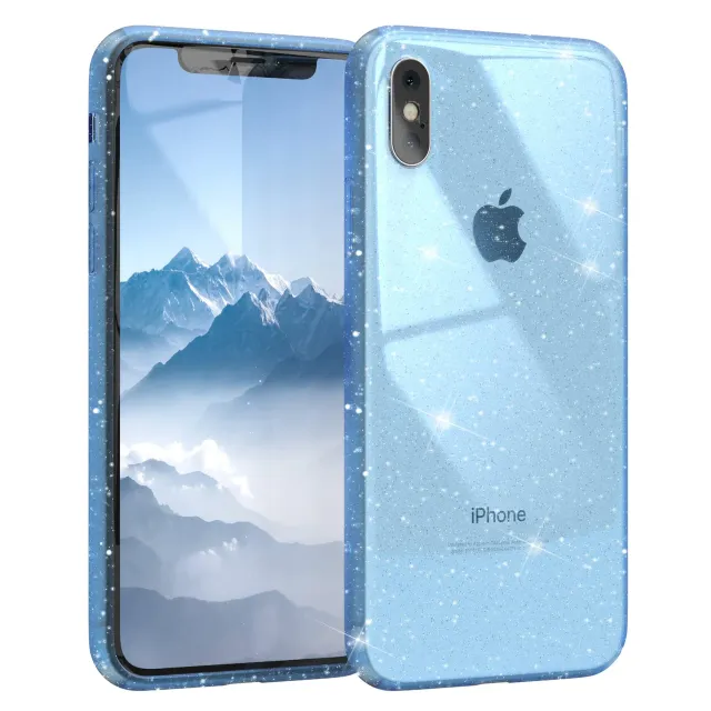 EAZY CASE Glitzer iPhone XS Max Handyhülle Blau funkelnd