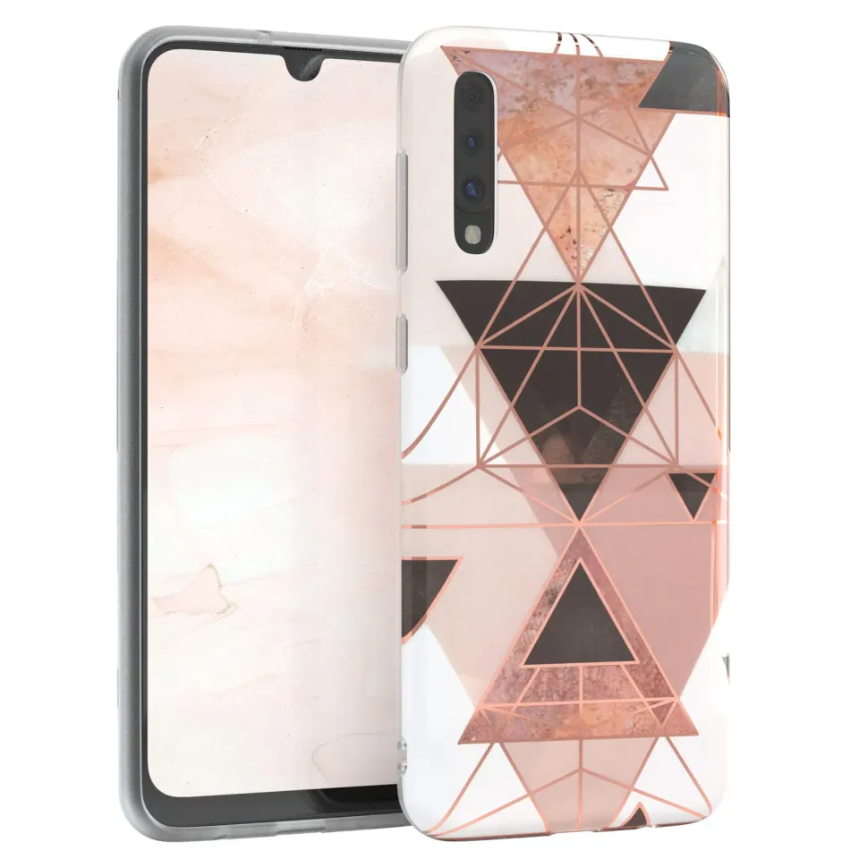 EAZY CASE Galaxy A50 Silikonhülle Geometrie Rosa Braun Kameraschutz