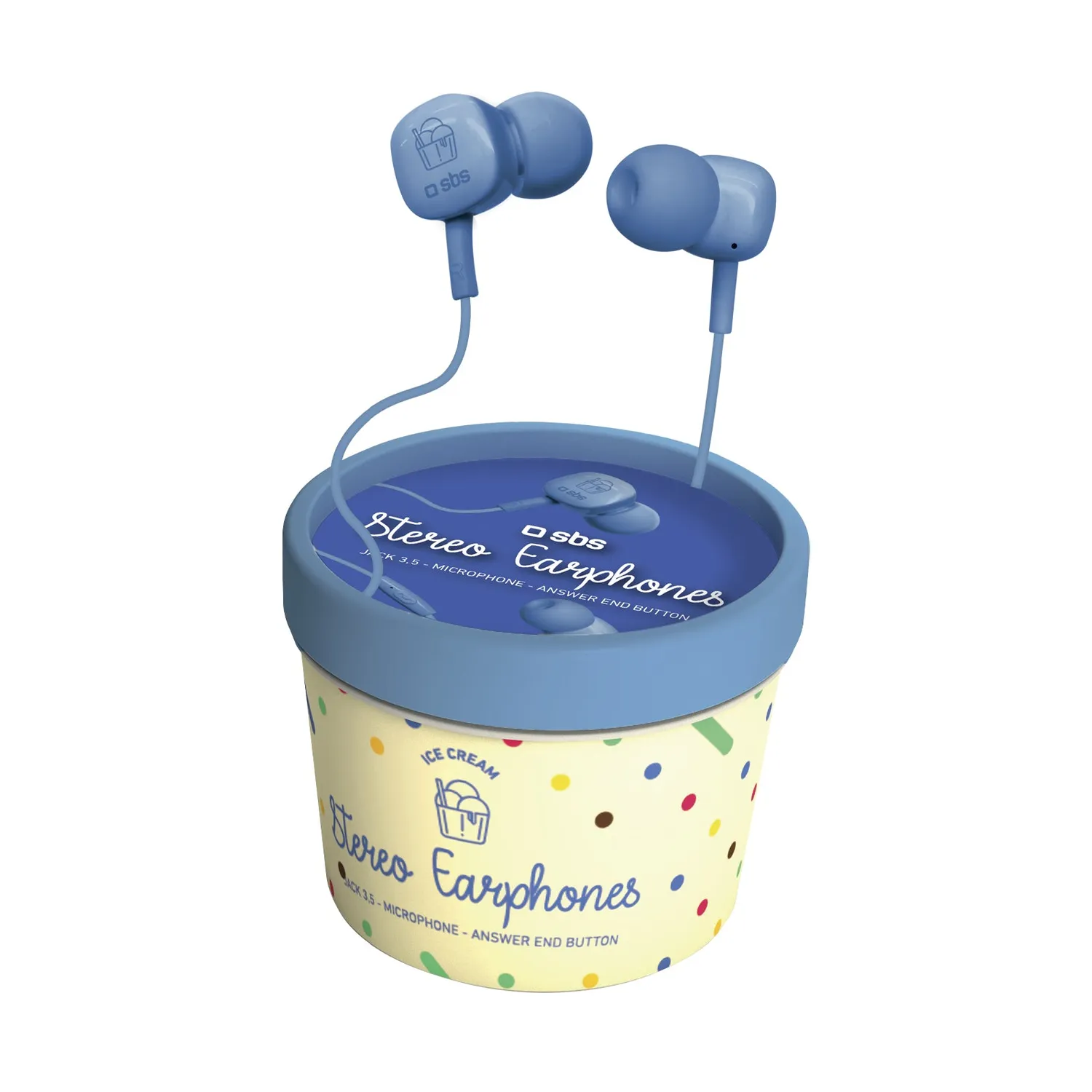 SBS Ice Cream Kabel-Kopfhörer blau mit Eisbecher-Box