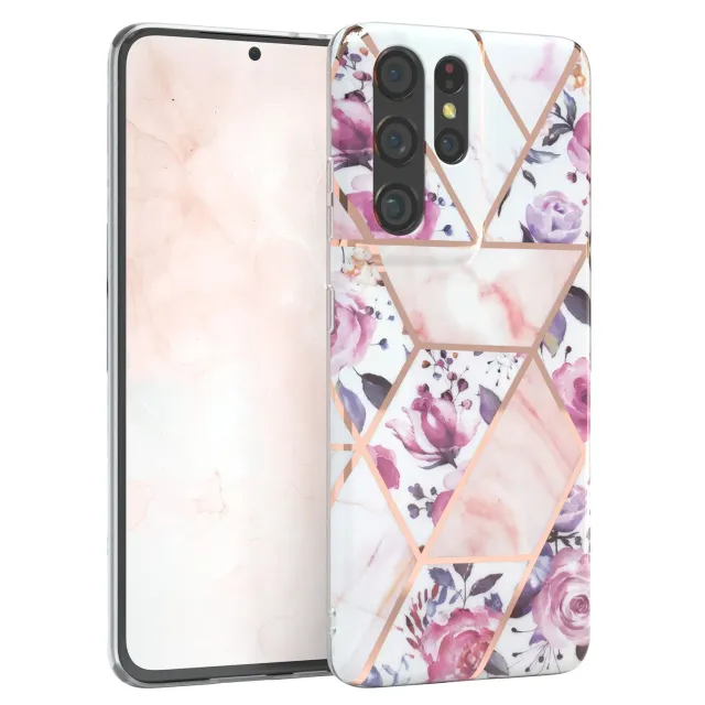 EAZY CASE Galaxy S21 Ultra Silikonhülle Blumen Rosé-Gold