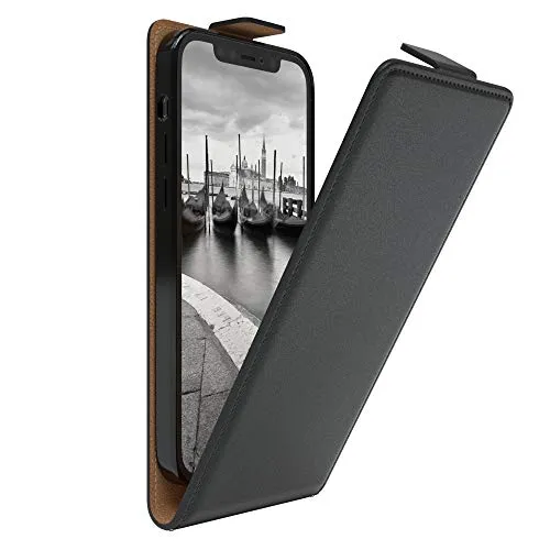 EAZY CASE iPhone 12/12 Pro Flip-Cover Schwarz Kunstleder