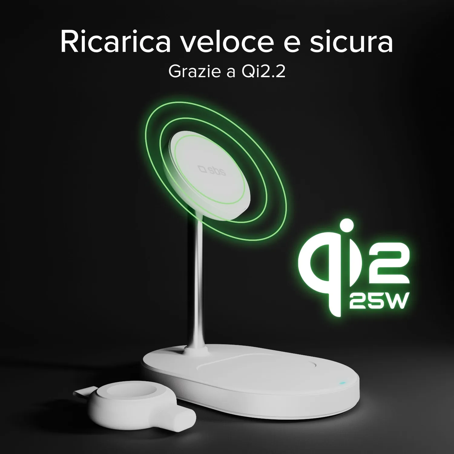 SBS Qi2.2 3-in-1 Ladestation MagSafe 25W für Apple Watch