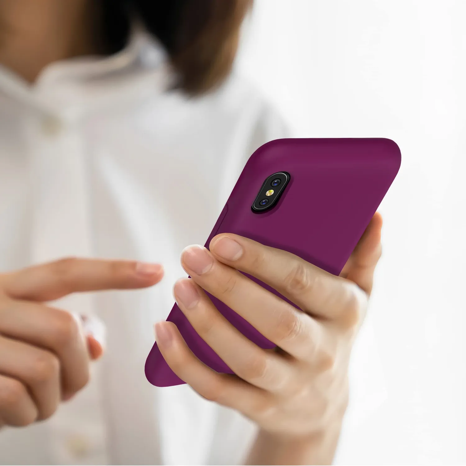 YATWIN iPhone X/XS Hülle Silikon weinrot + Folie