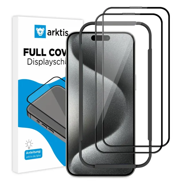 arktis Full Cover iPhone 15 Pro Max Panzerglas 2er Set 9H