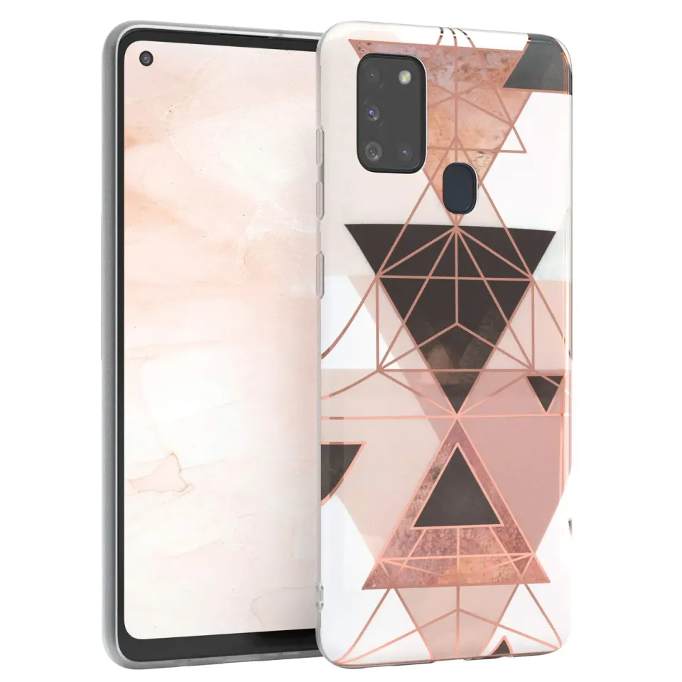 EAZY CASE Geometrie Galaxy A21s Silikonhülle Rosa Braun