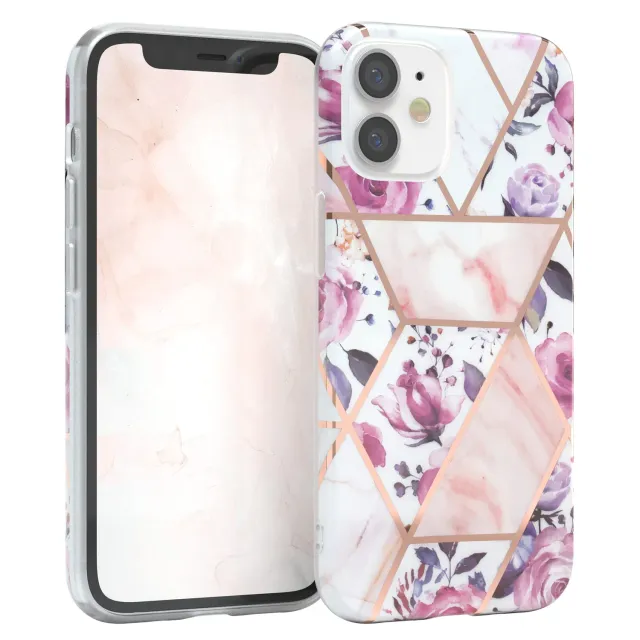 EAZY CASE Hülle iPhone 12 mini Blumen Rosé-Gold slim