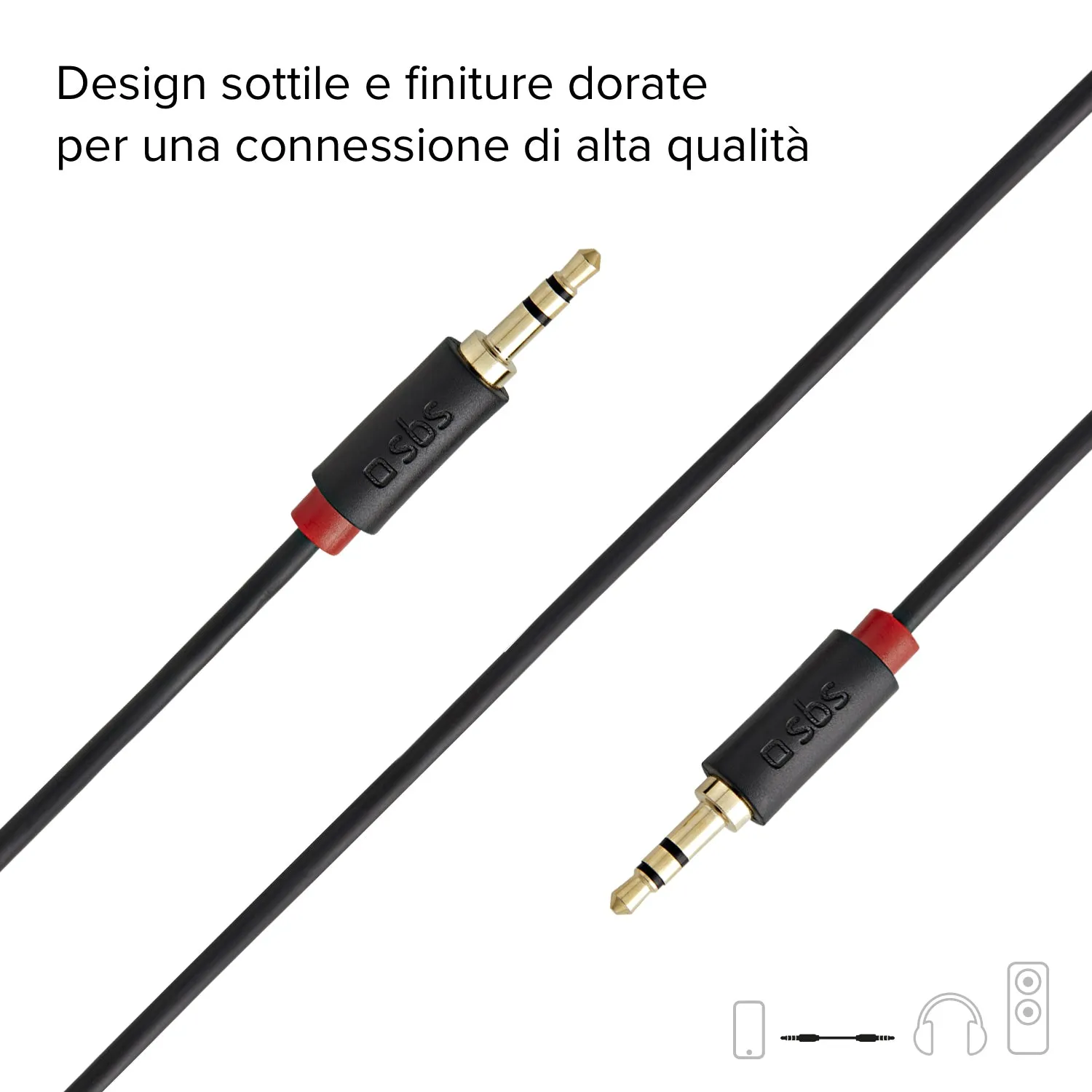 SBS Aux-Kabel 3,5mm Stereo 150cm vergoldet