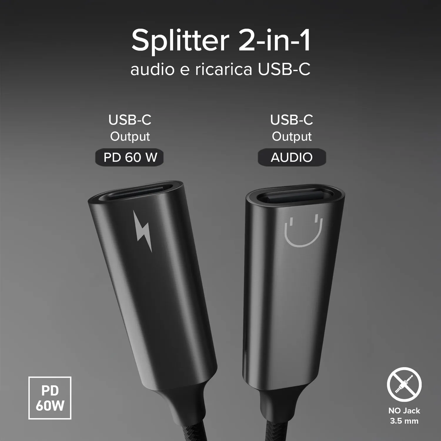 SBS USB-C Splitter Audio + 60W Laden 13 cm