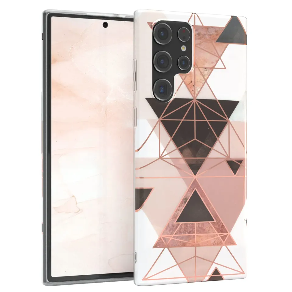 EAZY CASE Galaxy S22 Ultra Silikonhülle Geometrie Rosa Braun