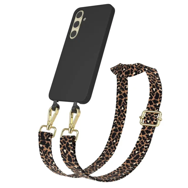 EAZY CASE Galaxy S24 Plus Hülle mit Kette Leo-Schwarz 2in1