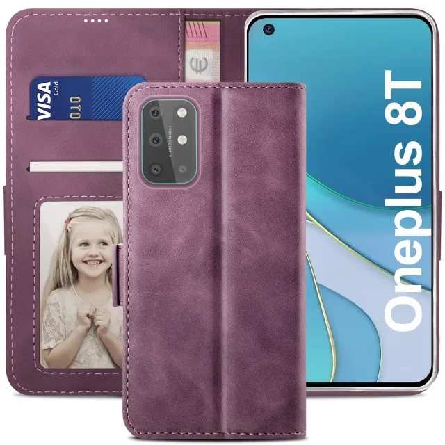 YATWIN OnePlus 8T Klapphülle Leder Weinrot