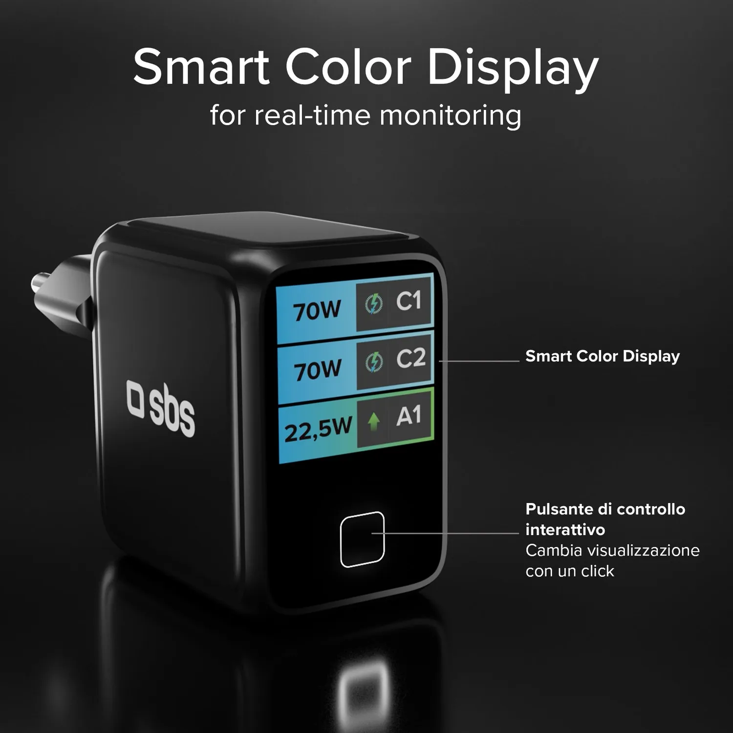 SBS Smart 70W USB-C Ladegerät mit TFT-Display