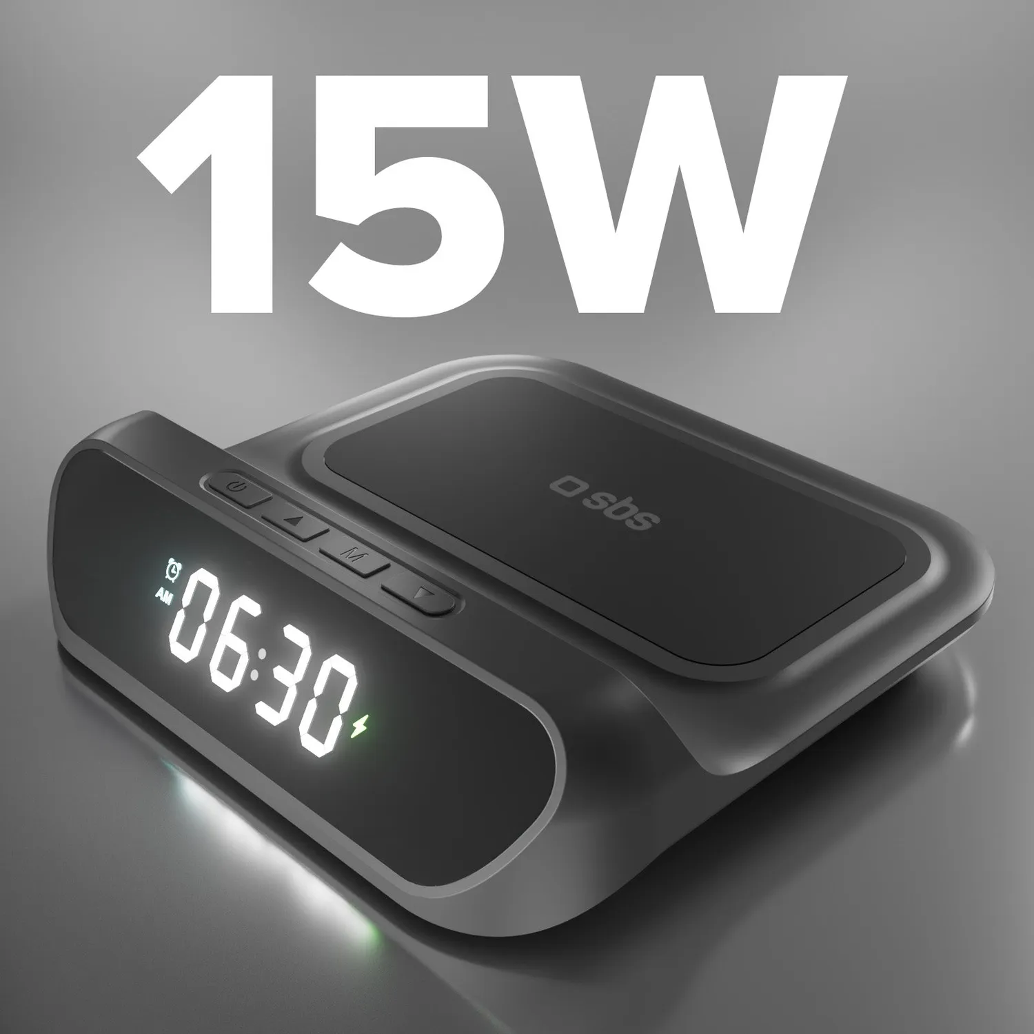 SBS 2in1 Wecker Wireless Charger 15W schwarz