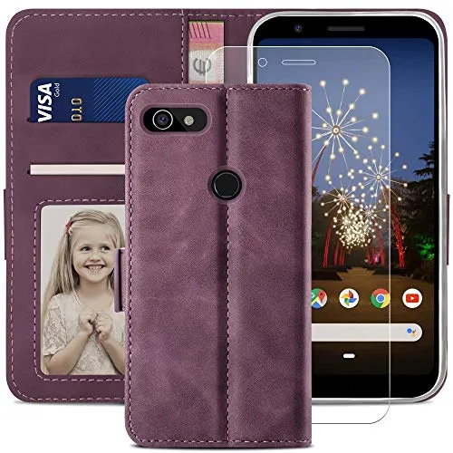 YATWIN Google Pixel 3A Klapphülle Weinrot Leder