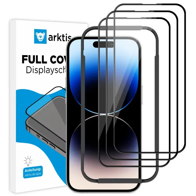 arktis Full Cover iPhone 14 Pro Max Panzerglas 3er Set 9H
